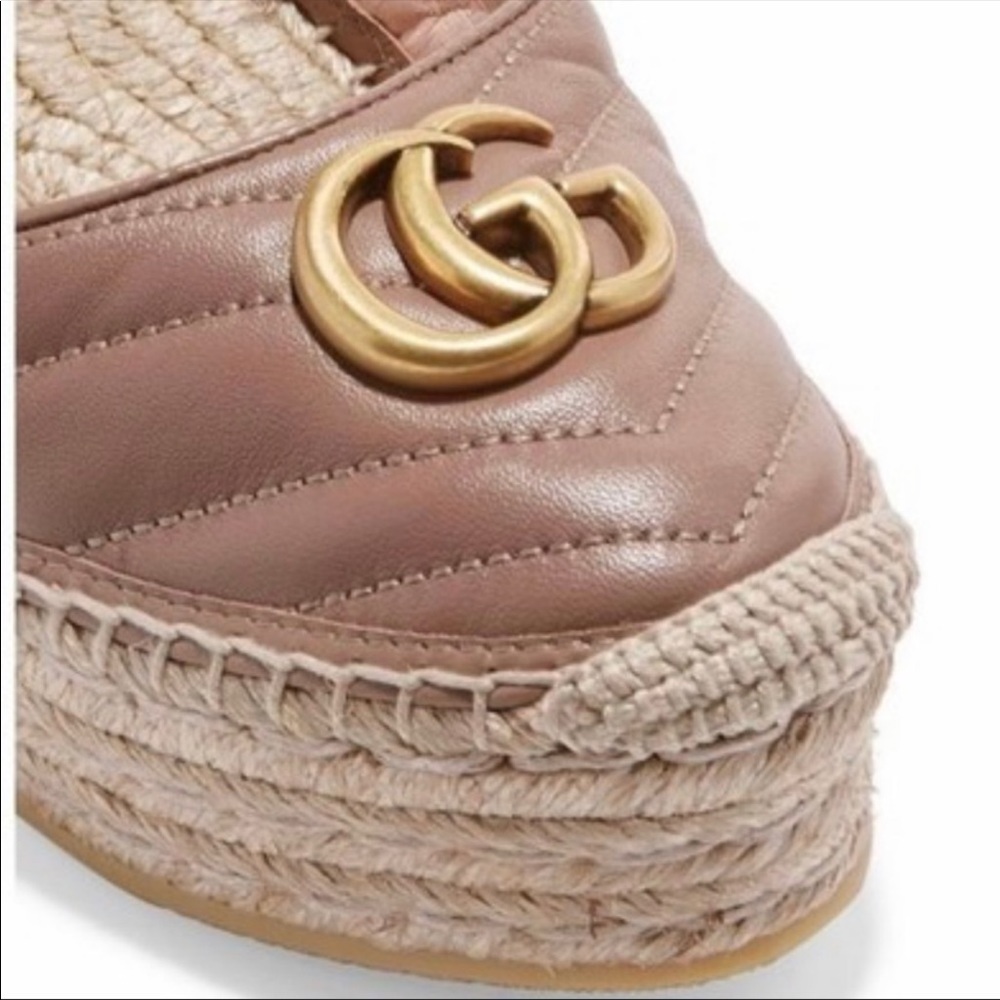 Gucci Nude Color Marmont Espadrilles GG Platforms